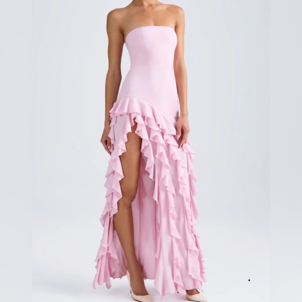 Elegant Pink Strapless Ruffle Dress